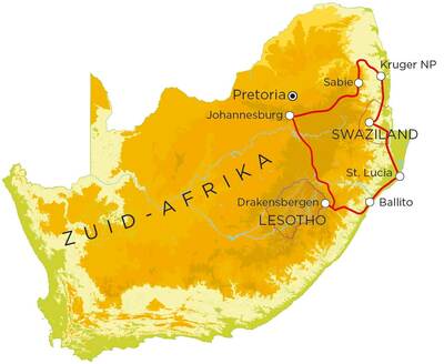 Routekaart Zuid-Afrika Noord & Swaziland, 15 dagen