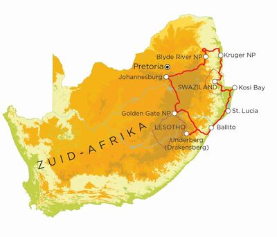 Routekaart Zuid-Afrika Selfdrive, 21 dagen