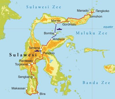 Routekaart Rondreis Sulawesi, 22 dagen