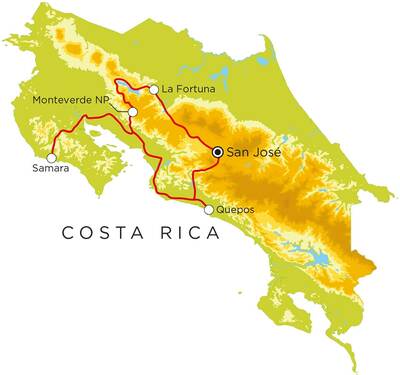 Routekaart Costa Rica, 14 dagen