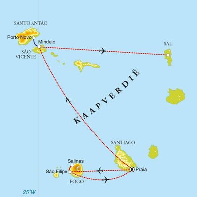 Routekaart Rondreis Kaapverdische eilanden, 13 dagen