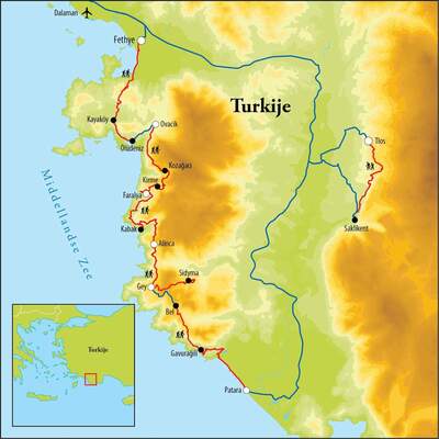 Routekaart Wandelvakantie Turkije, 8 dagen