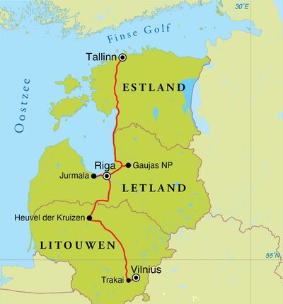 Routekaart Rondreis Litouwen, Letland & Estland, 8 dagen