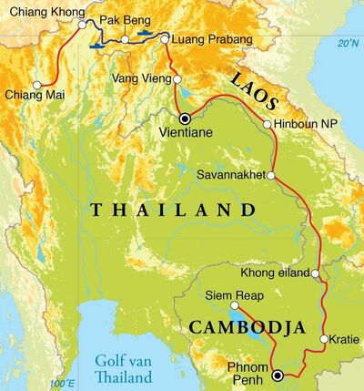 Routekaart Rondreis Laos & Cambodja, 22 dagen
