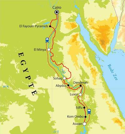 Routekaart Rondreis Egypte, Nijlvallei, 14 dagen
