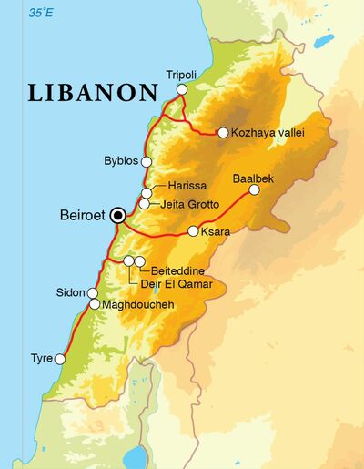 Routekaart Rondreis Libanon, 8 dagen