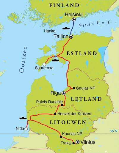 Routekaart Rondreis Litouwen, Letland, Estland & Finland, 14 dagen