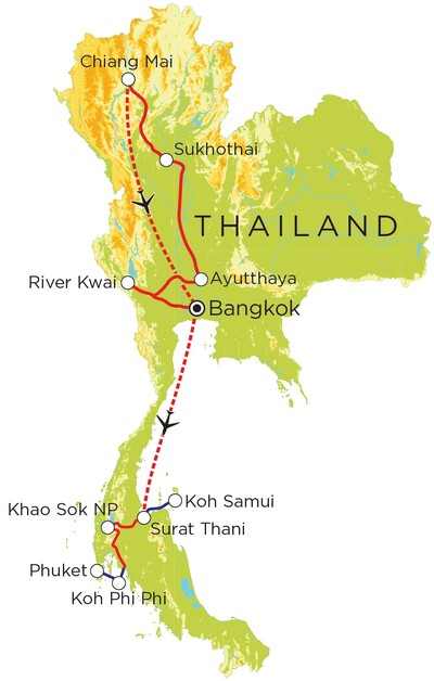 Routekaart Thailand Noord & Zuid, 21 dagen