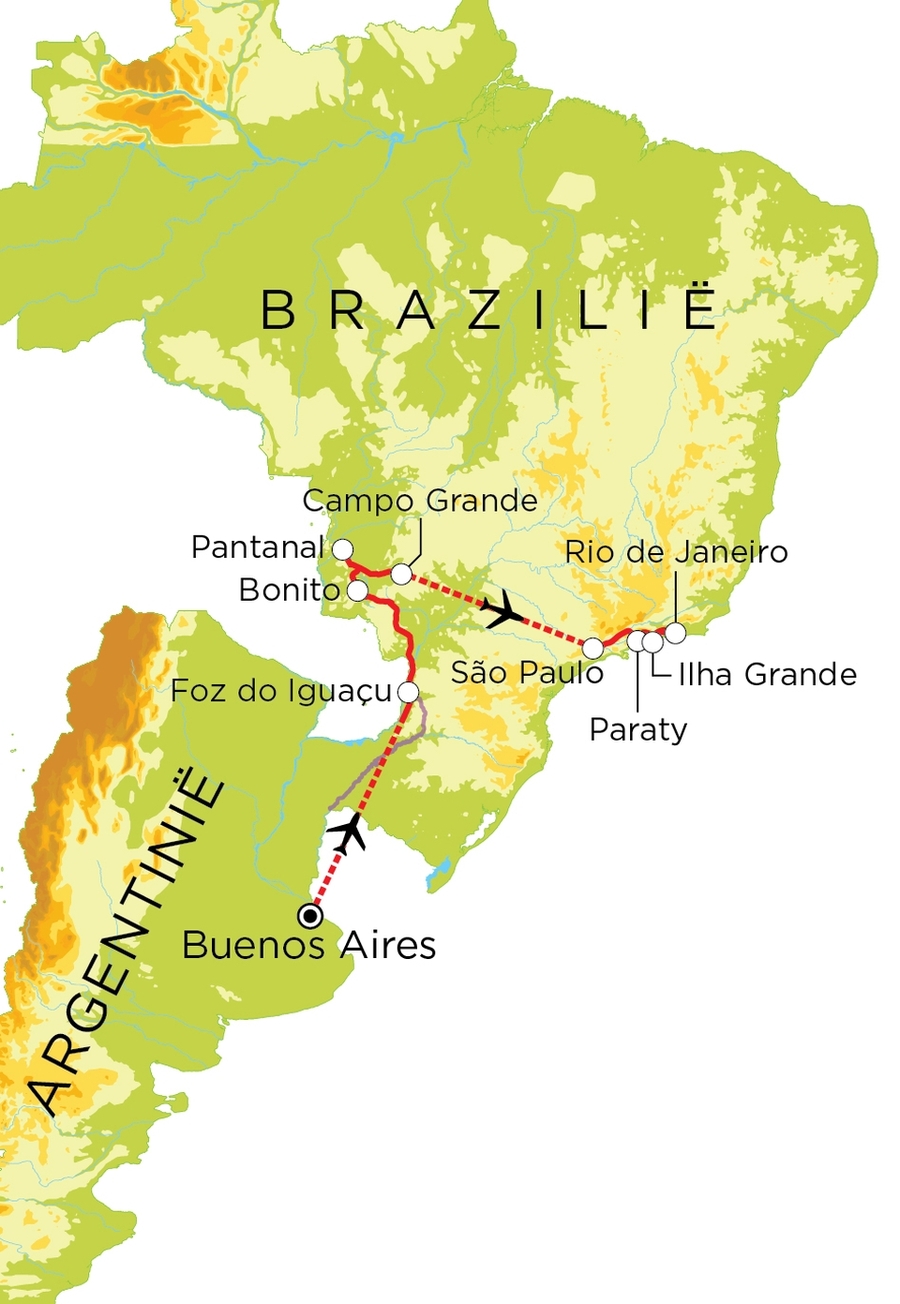 Routekaart Argentinië & Brazilië, 21 dagen