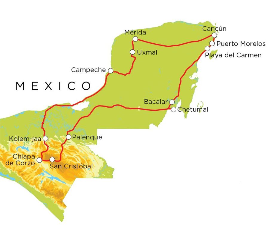 Routekaart Mexico, 20 dagen