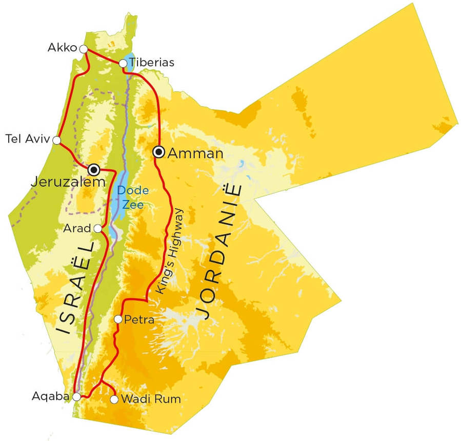 Routekaart Israël & Jordanië, 18 dagen