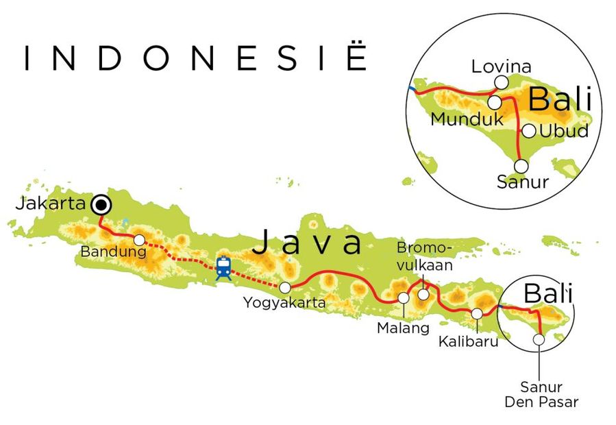 Routekaart Java & Bali, 21 dagen