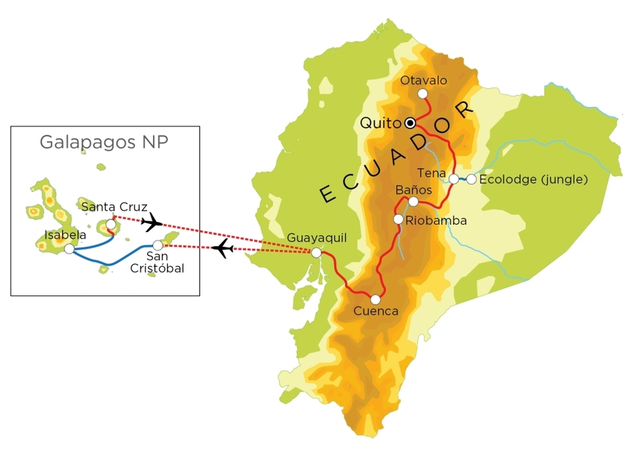 Routekaart Ecuador & Galapagos, 21 dagen