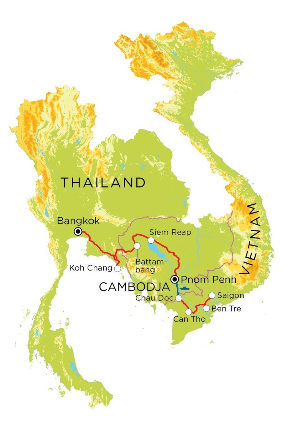 Routekaart Vietnam, Cambodja & Thailand, 21 dagen