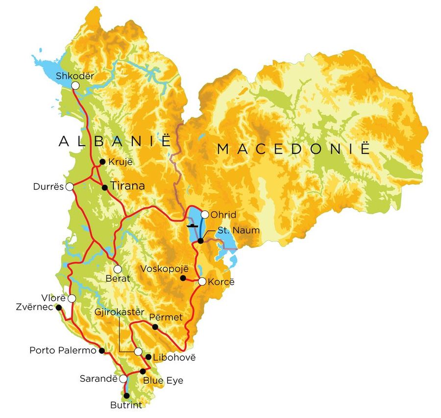 Routekaart Albanië & Noord-Macedonië, 18 dagen