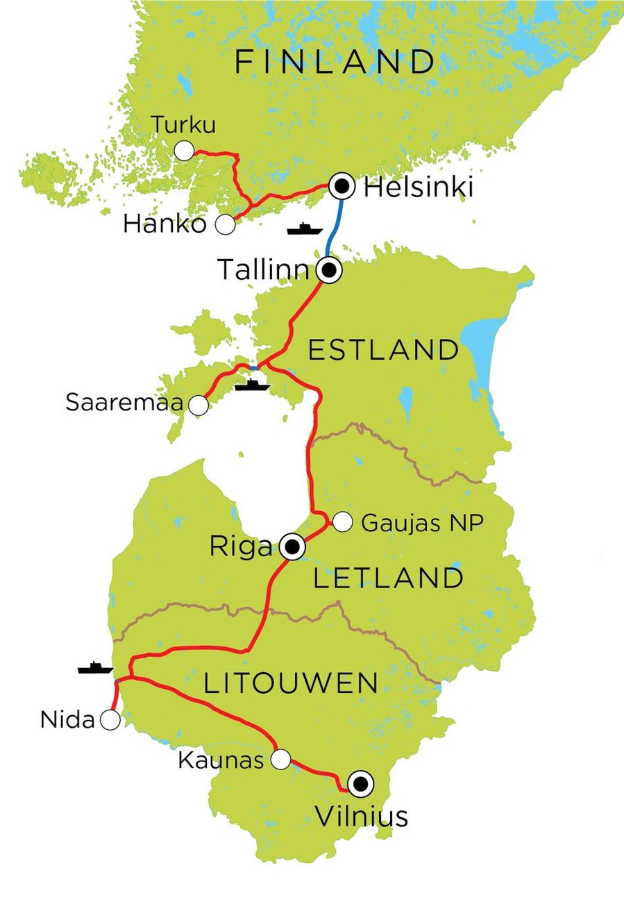 Routekaart Baltische Staten & Finland, 20 dagen
